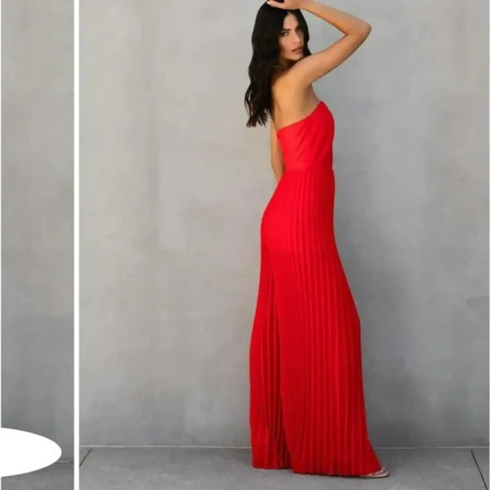 NWT DO+BE Faux Leather Red Bodice Pleated Jumpsuit.  Sz XL - Picture 7 of 8